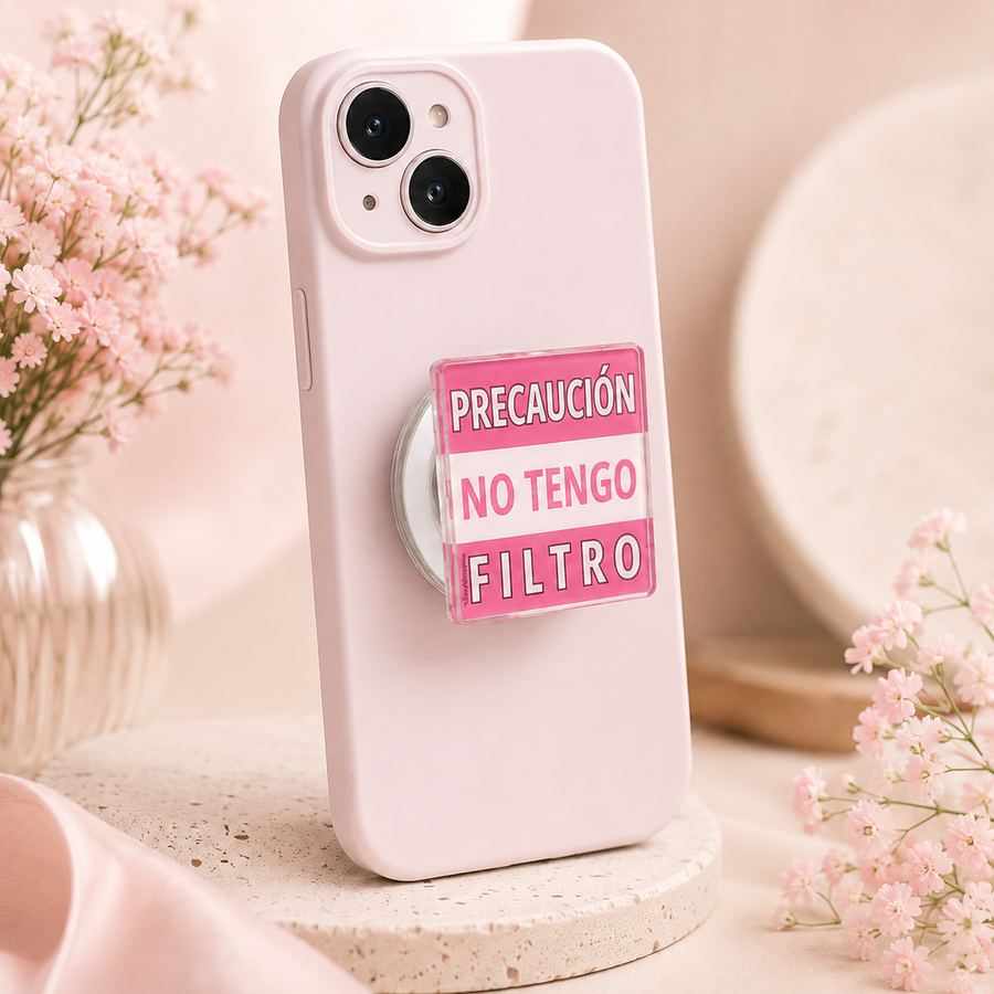 Grip magnético para celular – "Precaución, No Tengo Filtro"