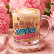 Taza de Cristal 12oz – "Mi Café de Soporte Emocional" | Regalo Café Lover