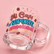 Taza de Cristal 12oz – "Mi Café de Soporte Emocional" | Regalo Café Lover