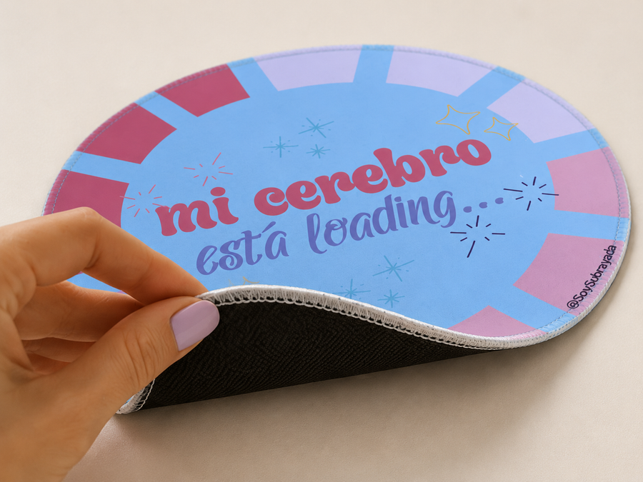 Mousepad – Mi Cerebro Está Loading... | Mousepad Redondo Con Frase Divertida